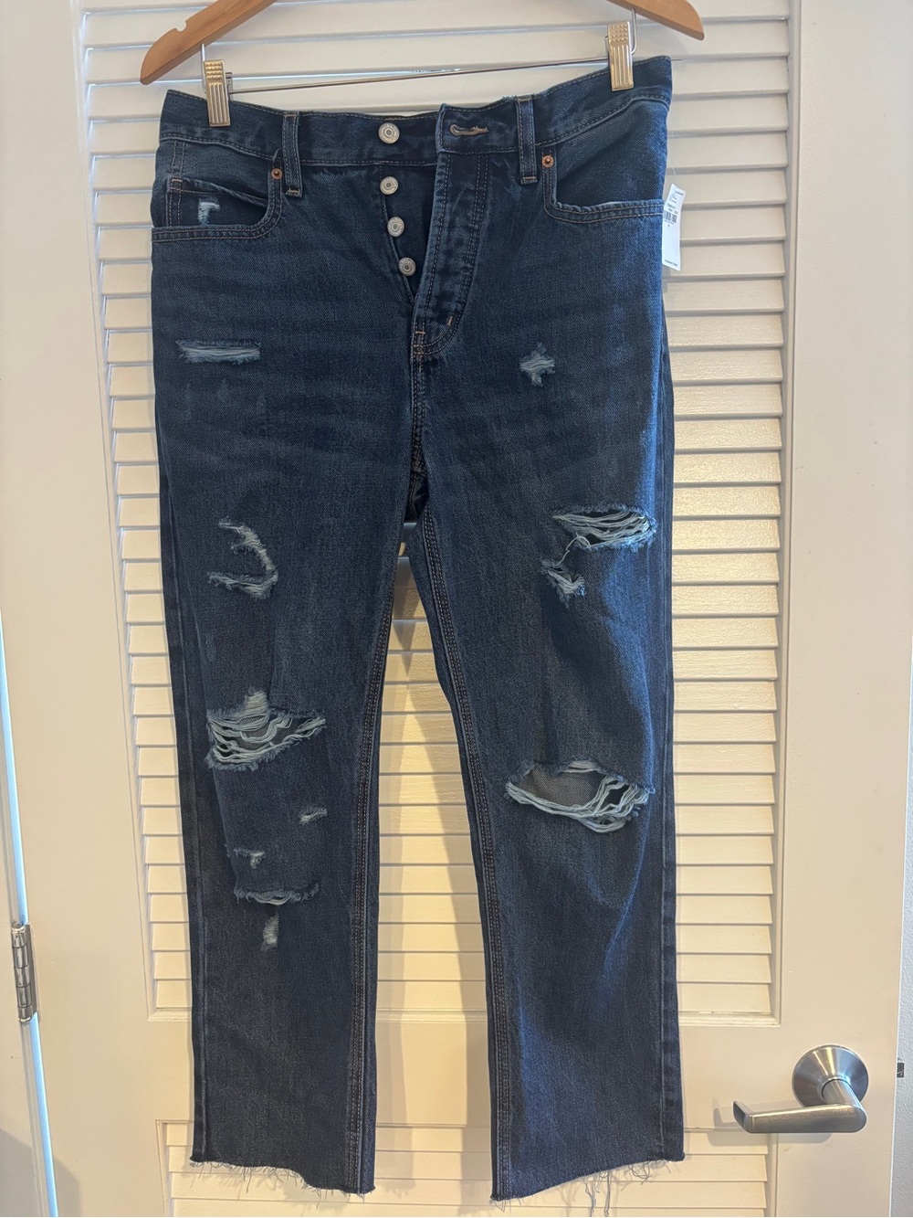 Old Navy Dark Wash Distressed Button-Fly Jeans